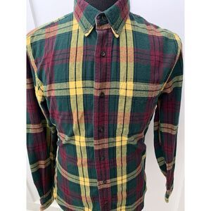 L.L. Bean Green and Yellow Plaid Casual Button Down Shirt